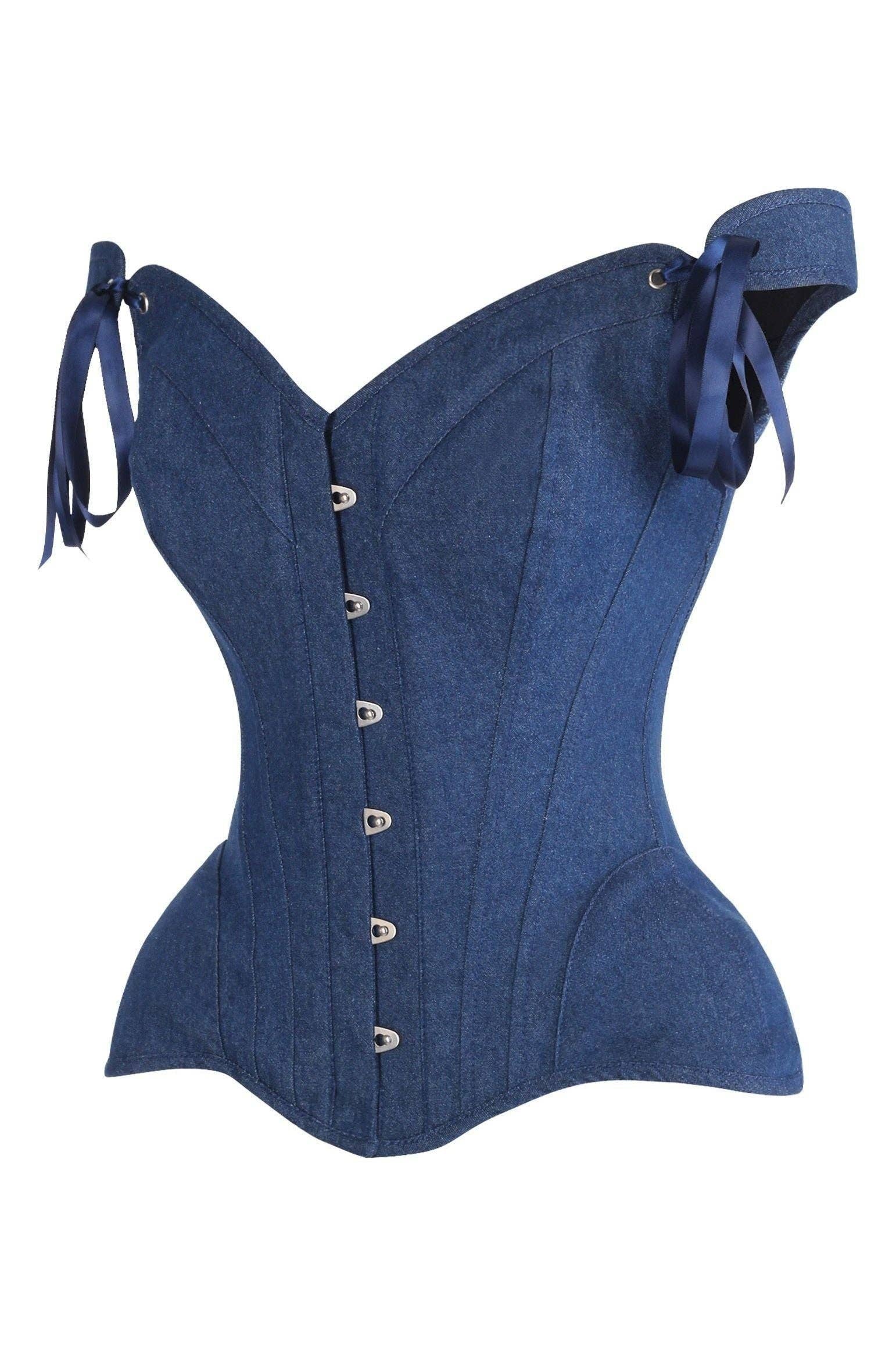Daisy Corsets - Wholesale Corset - Women's - Top Drawer Dark Blue Denim Steel Boned Corset w/Straps1