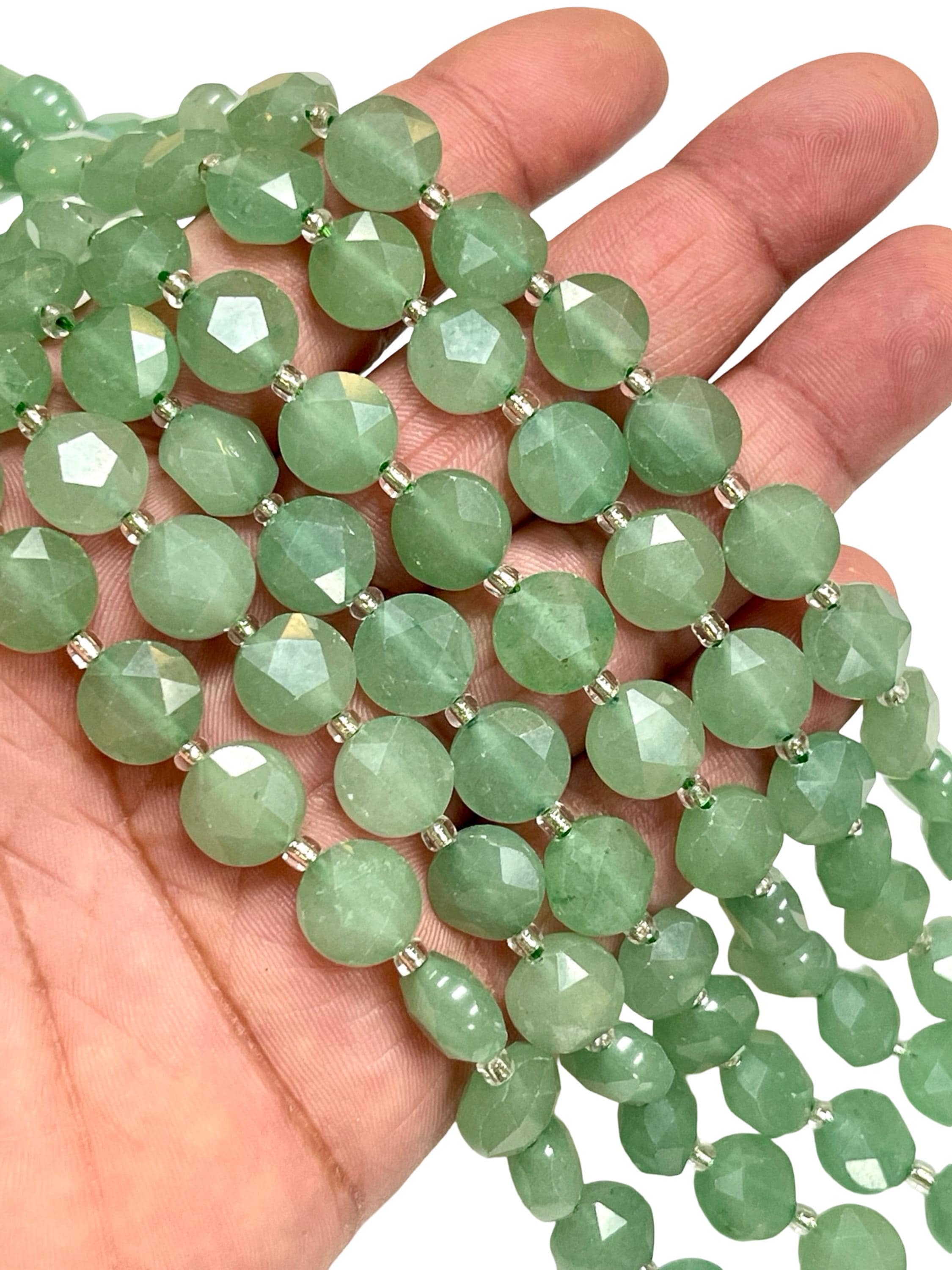 TRIVENI USA INC - Wholesale Beads - 10mm Green Aventurine  Gemstone Faceted Coin Beads Strands2