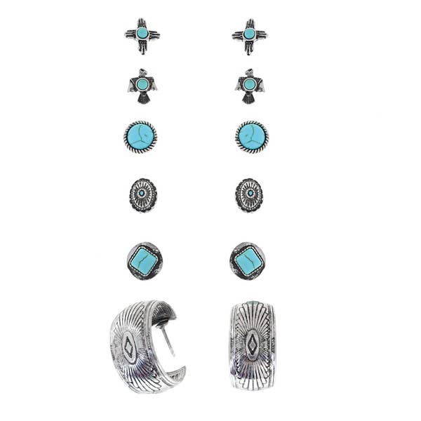 anbfashion - Vente Parures de bijoux - ENSEMBLE DE 6 PAIRES DE BOUCLES D'OREILLES CRÉOLES WESTERN ASSORTIES E10083_E100840