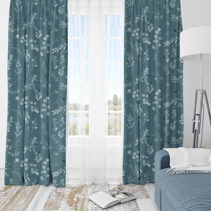 Teal Leaves Blackout Curtains for wholesale by Empowering Decor