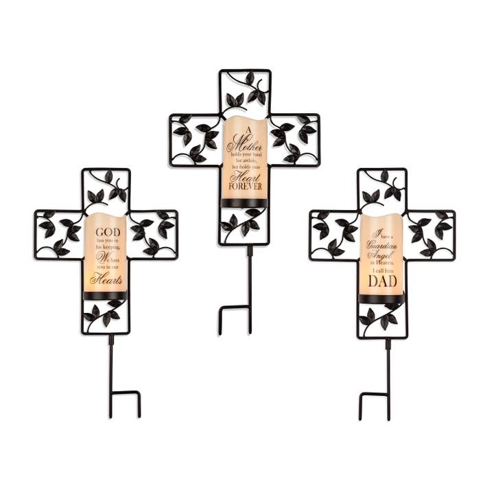The Gerson Companies - Wholesale Decorative Tabletop Object - The Gerson Company 18"H Cross w/ 3" x 6" Resin Candle, Timer