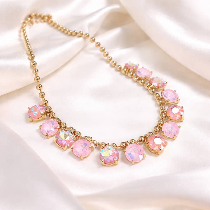 Crystal Glass Bead Dangle Station Ball Beaded Chain Necklace for wholesale by StarryNYC