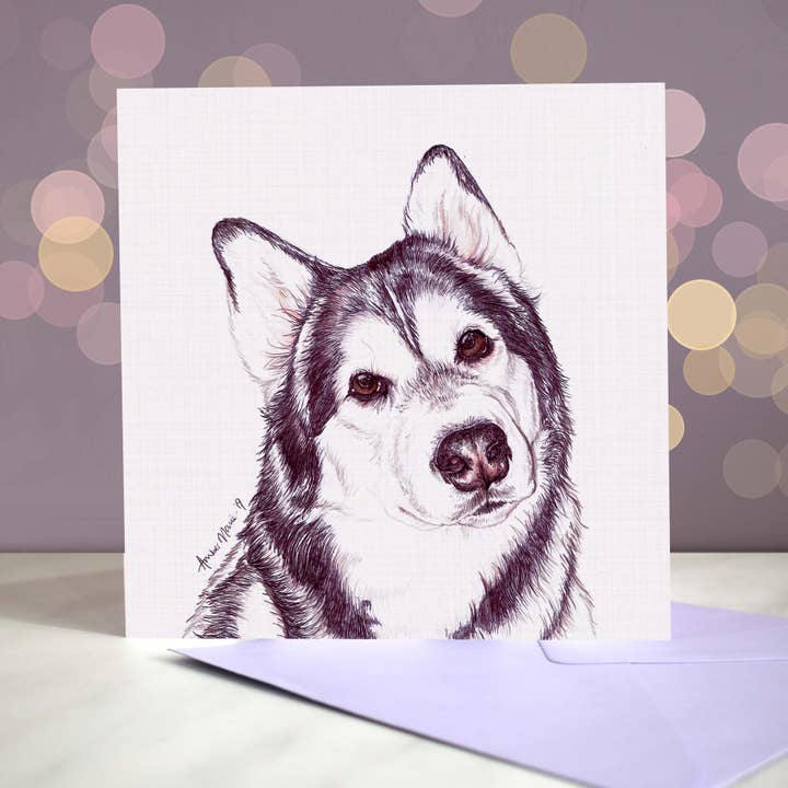 Cartão de saudações mais pupulares do Malamute do Alasca por atacado de Amber Marie Studio