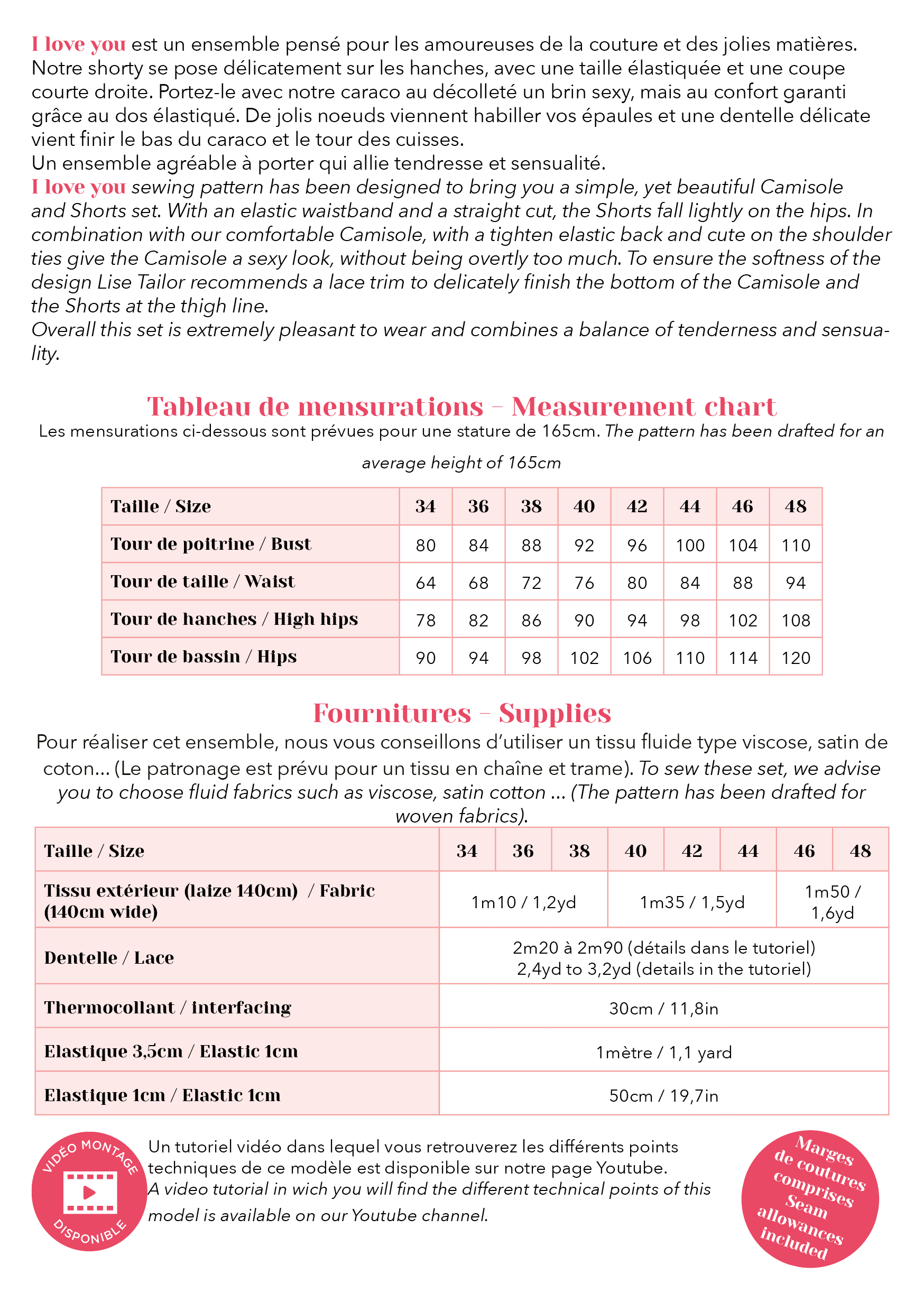 Lise Tailor – wholesale Craft sewing kit – Sewing pattern - I love you - sold individually2