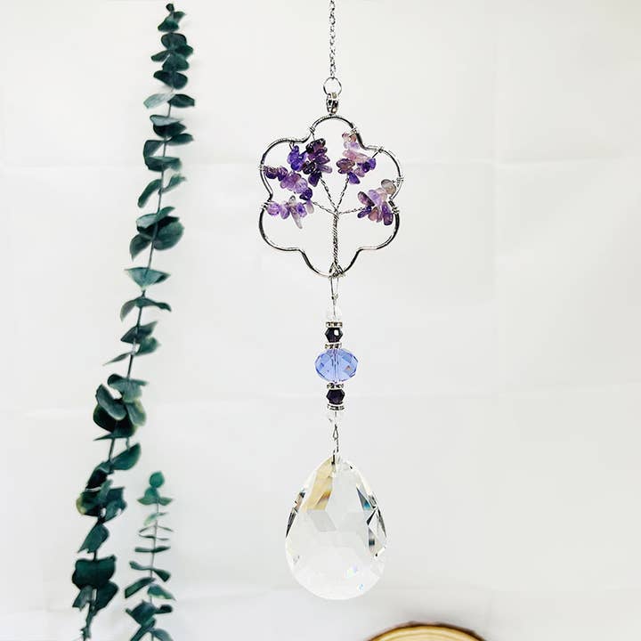 GemMeet - Wholesale Suncatcher - Amethyst Tree Of Life Sun Catcher Wind Chime 12