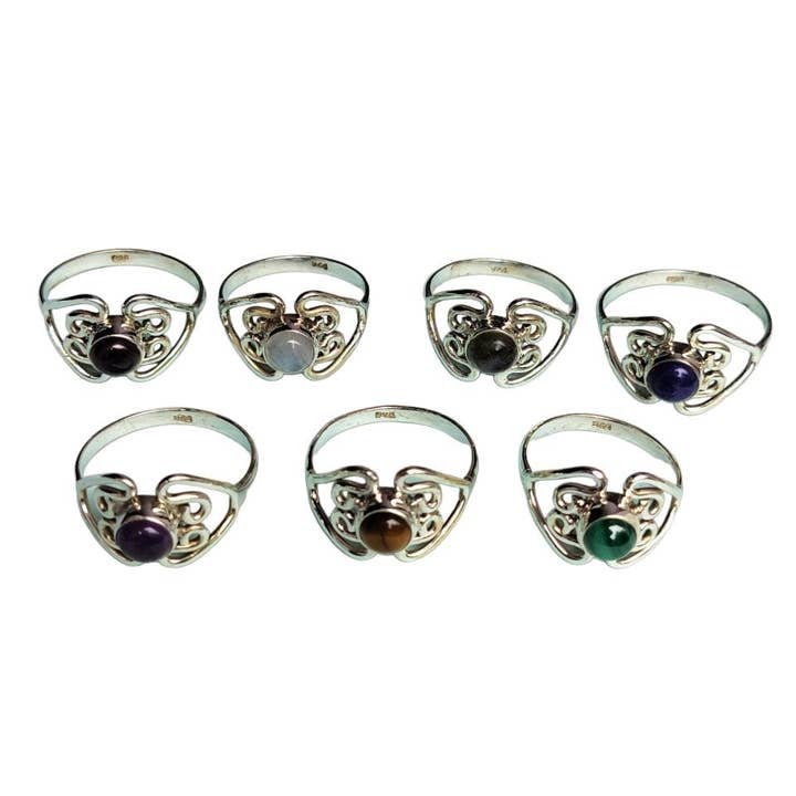 Förpackning med 7 Naturlig ädelsten 925 Silver Handgjord Ring för wholesale av SILVER CAVE