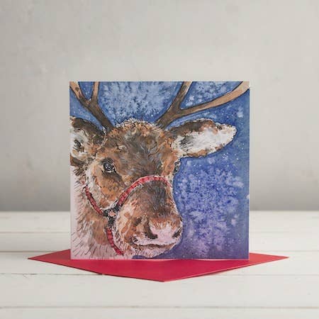 Reindeer Christmas Greetings Card for wholesale by Helen Wiseman Illustration