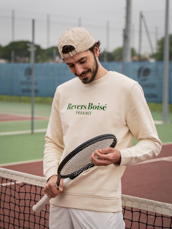Sudadera beige con cuello redondo y estampado aterciopelado - Provincial para venta al por mayor de Revers Boisé