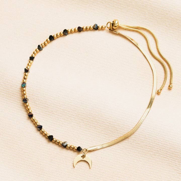 Lisa Angel - Wholesale Anklet - Stainless Steel Double Layer Grey Beaded Anklet in Gold