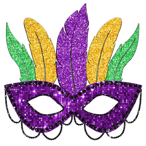 Mardi Gras Glitter Mask DTF Transfer for wholesale by M2B Designs