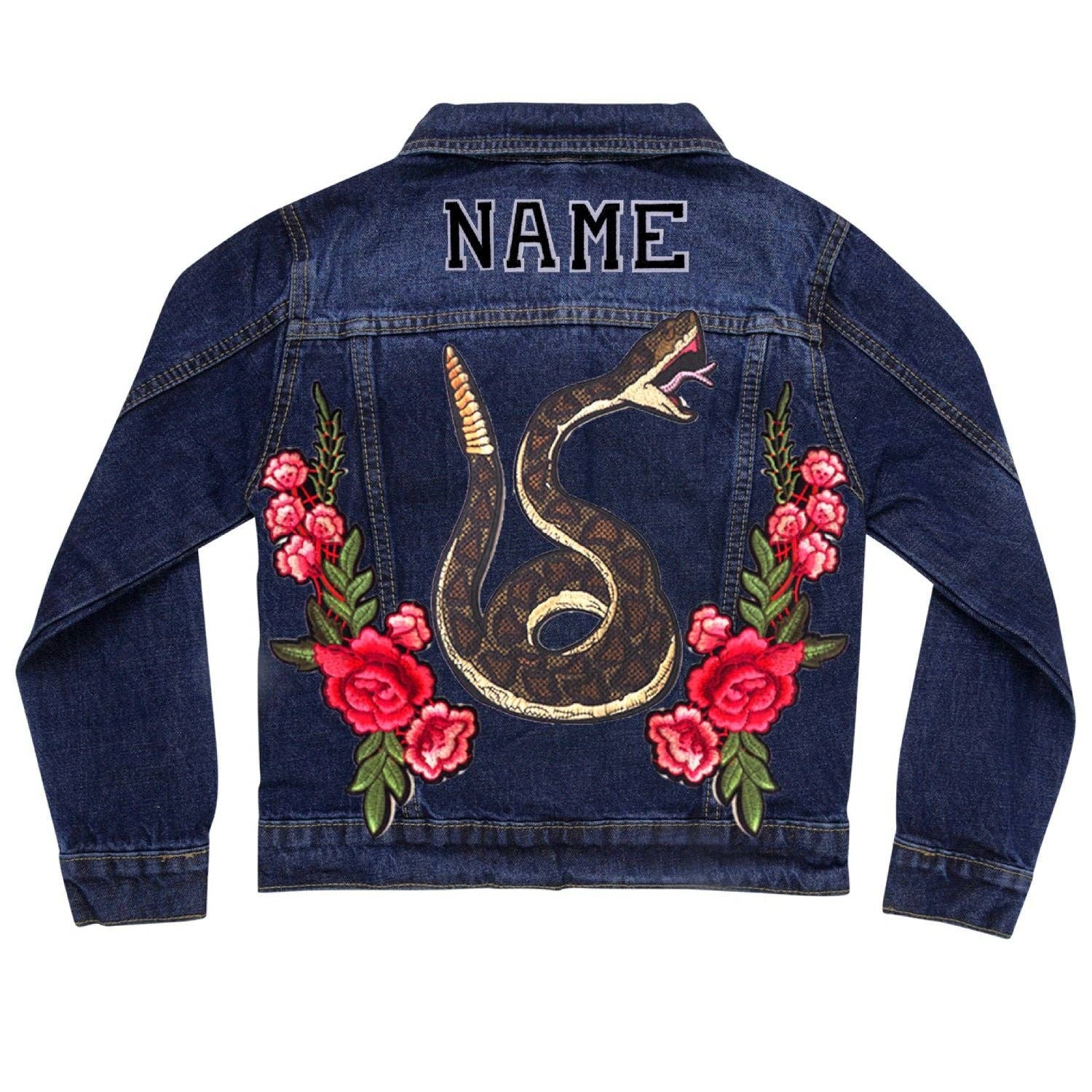 Cat in the Hood - Vendita all'ingrosso Giacca di jeans - Bambini - Giacca di jeans serpente e rose verde2