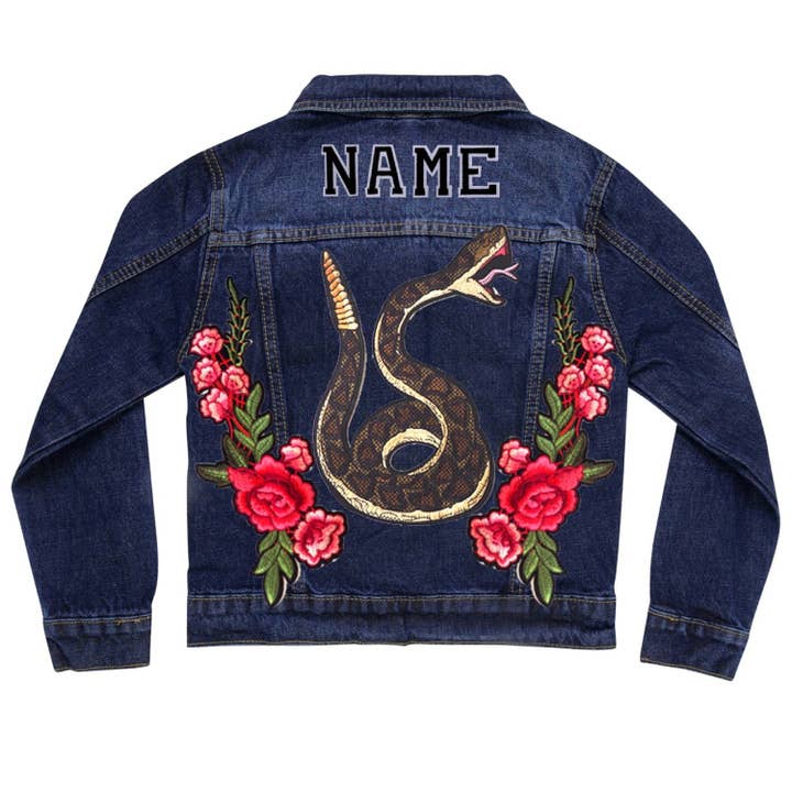 Cat in the Hood - Vendita all'ingrosso Giacca di jeans - Bambini - Giacca di jeans serpente e rose verde2