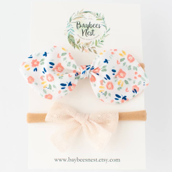 Lot de 2 nœuds pour cheveux de bébé marine | Nœud en nylon pour nouveau-né, taille unique pour la vente par Baybees Nest