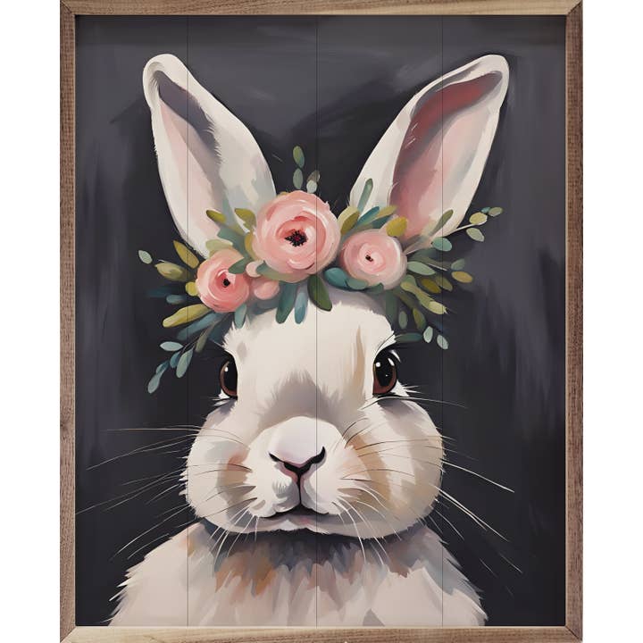 Kendrick Home - Wholesale Sign - Bunny With Flower Crown Black