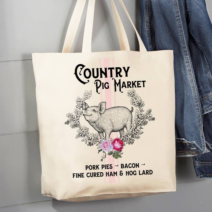 Bolsa de lona vintage Country Pig Farmers Market de 12 oz para venta al por mayor de Avery Lane Gifts