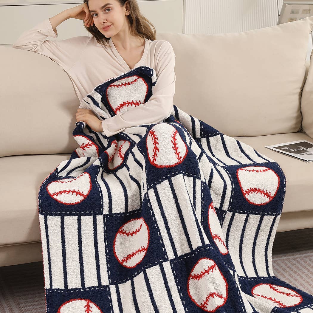 NAVY Baseball Pattern Print Cozy Throw Blanket for wholesale on Faire3