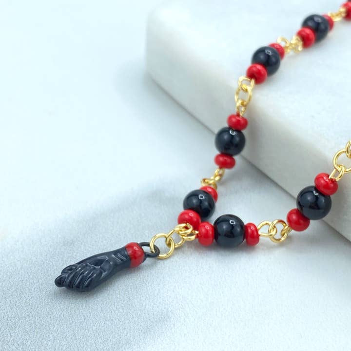 Luxus Accessories - Wholesale Anklet - 18k Gold Filled Azabache Style Link Chain with Black Figa Hand ANKLET, Protection against the Evil Eye & Negative Energy3