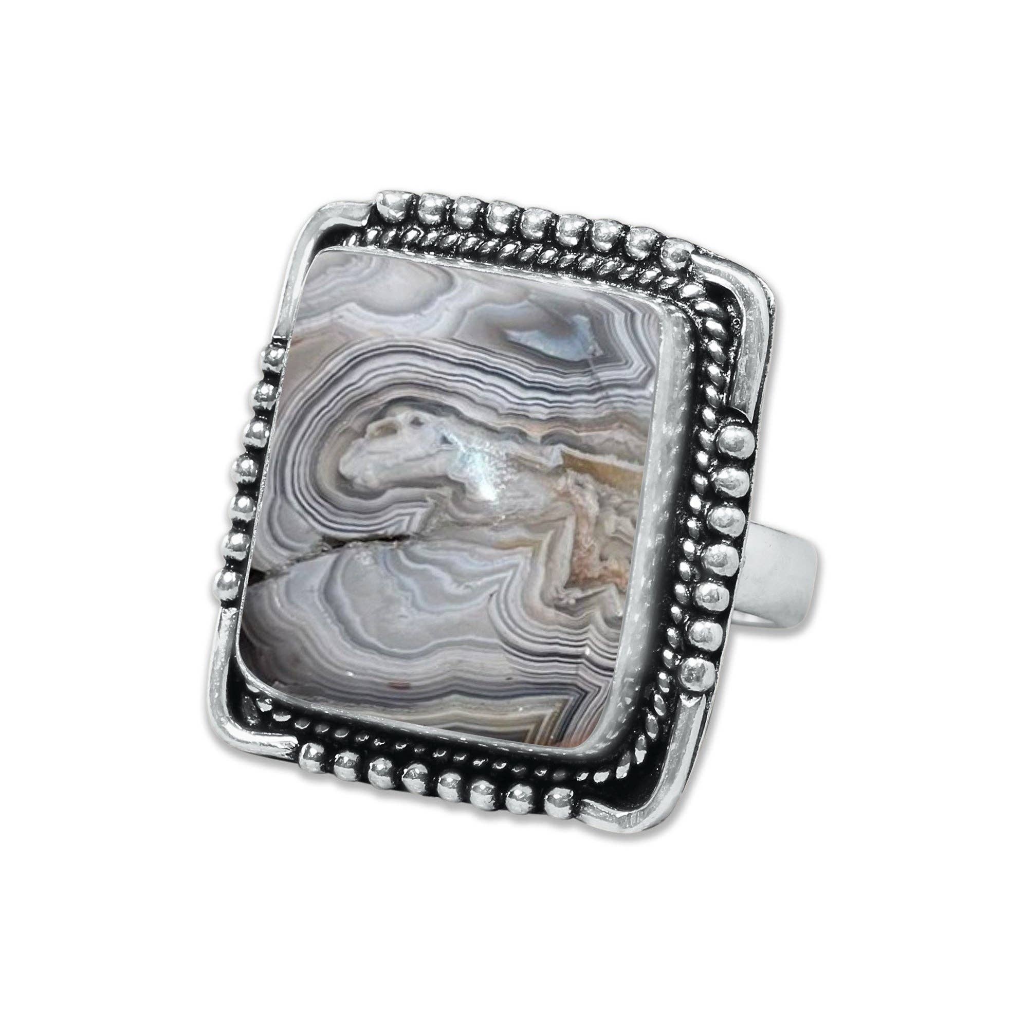 Handmade Jewels - Wholesale Cocktail/Statement Ring - Crazy Lace Agate Rings – Silver-Plated, Handmade, Swirly Earth-Tone Statement (US Sizes 6–10)17