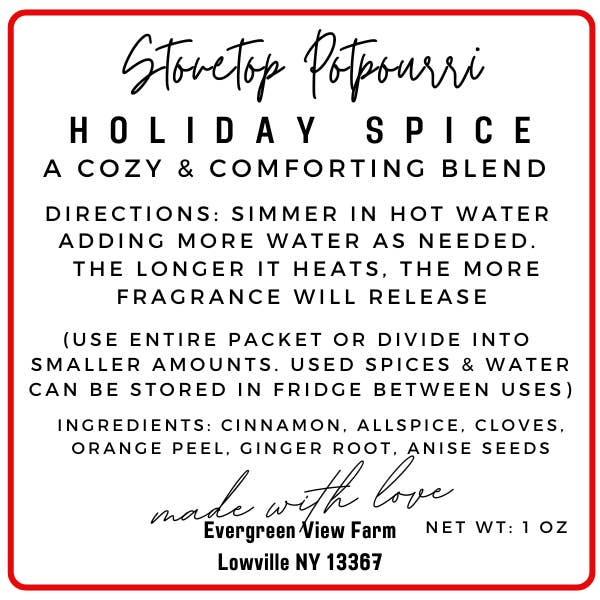 Evergreen View Farm - Wholesale Potpourri - Simmer Stovetop Potpourri Holiday Spice Fall Christmas Blend