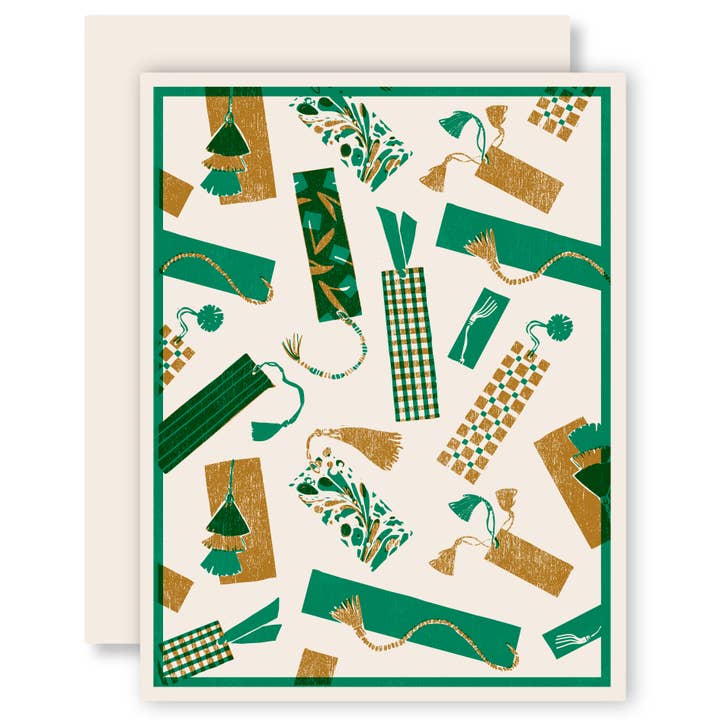 Lesezeichen (grün), Letterpress-Karte, in Box, 6 Stück für den Großhandel von Heartell Press