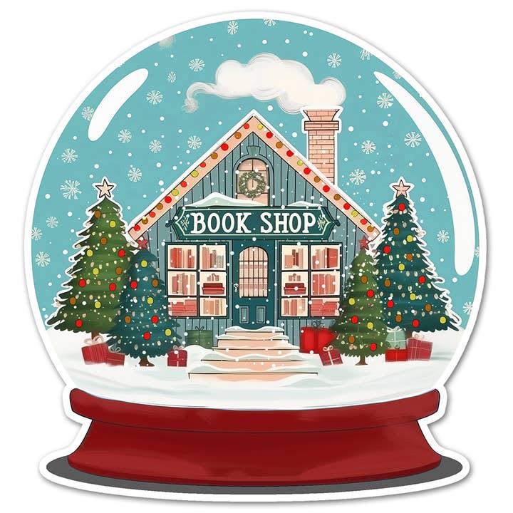 Holiday Bookshop Snow Globe Sticker, Bookish Christmas Gifts for wholesale by Loftipop