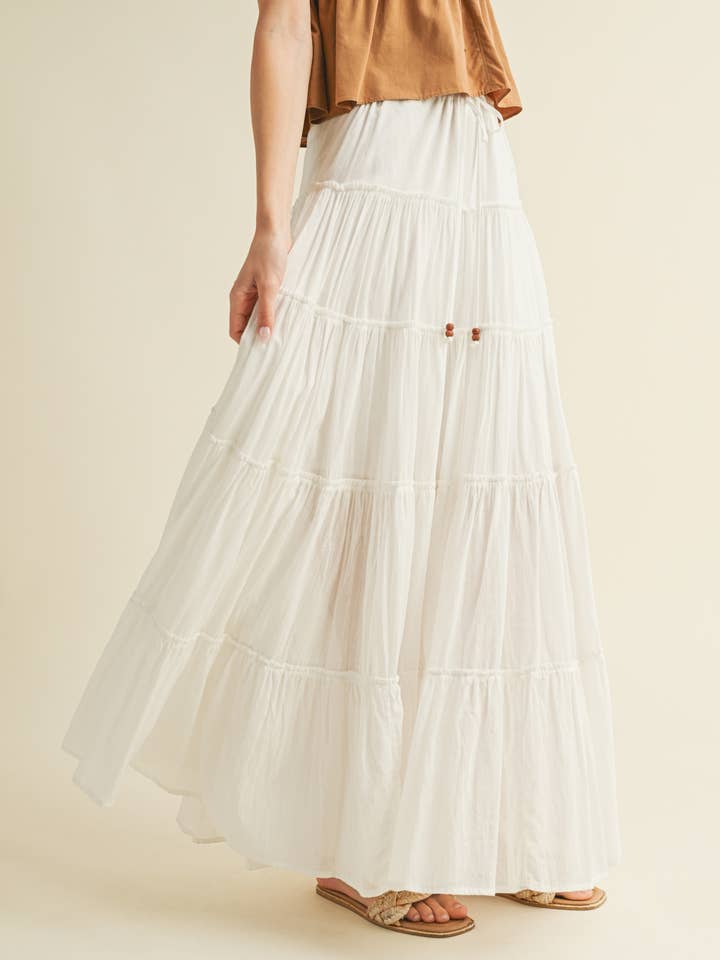 DRAWSTRING DETAIL TIERED MAXI SKIRT for wholesale by Mustard Seed