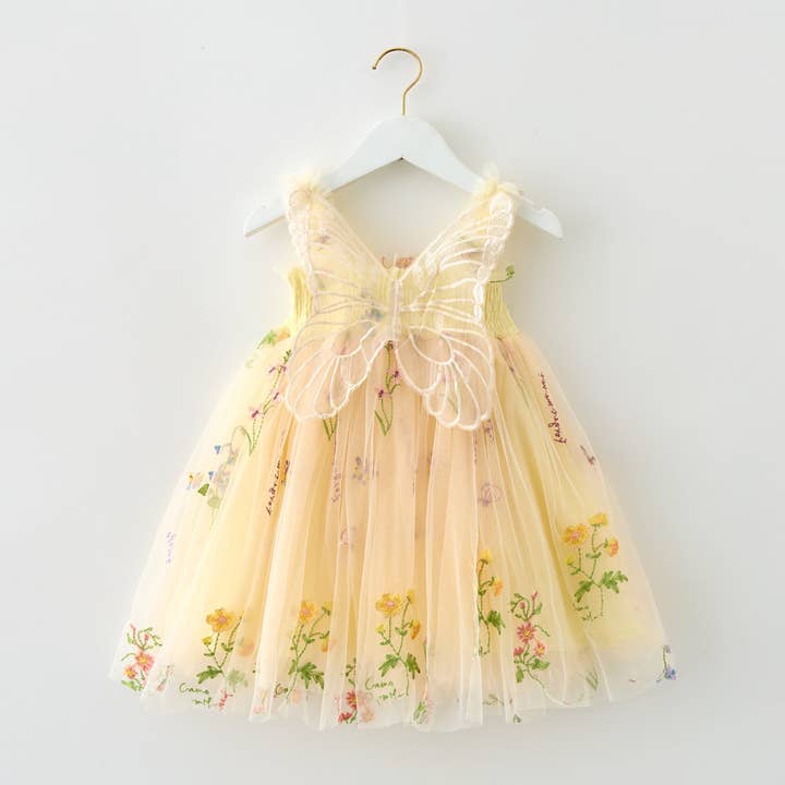 Little Trendy - Wholesale Dress - Kids - Girls floral embroidery mesh dress with butterfly wings 1