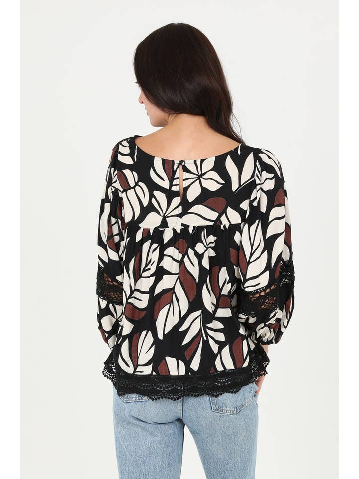 ANGIE - Wholesale Blouse - Women's - C2173-WA32 LACE TRIM BLOUSE