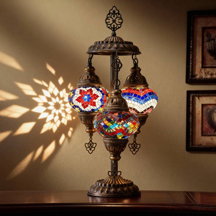 3-Globe Turkish Mosaic Table Lamp (Multi Color) for wholesale by Mozaist LLC