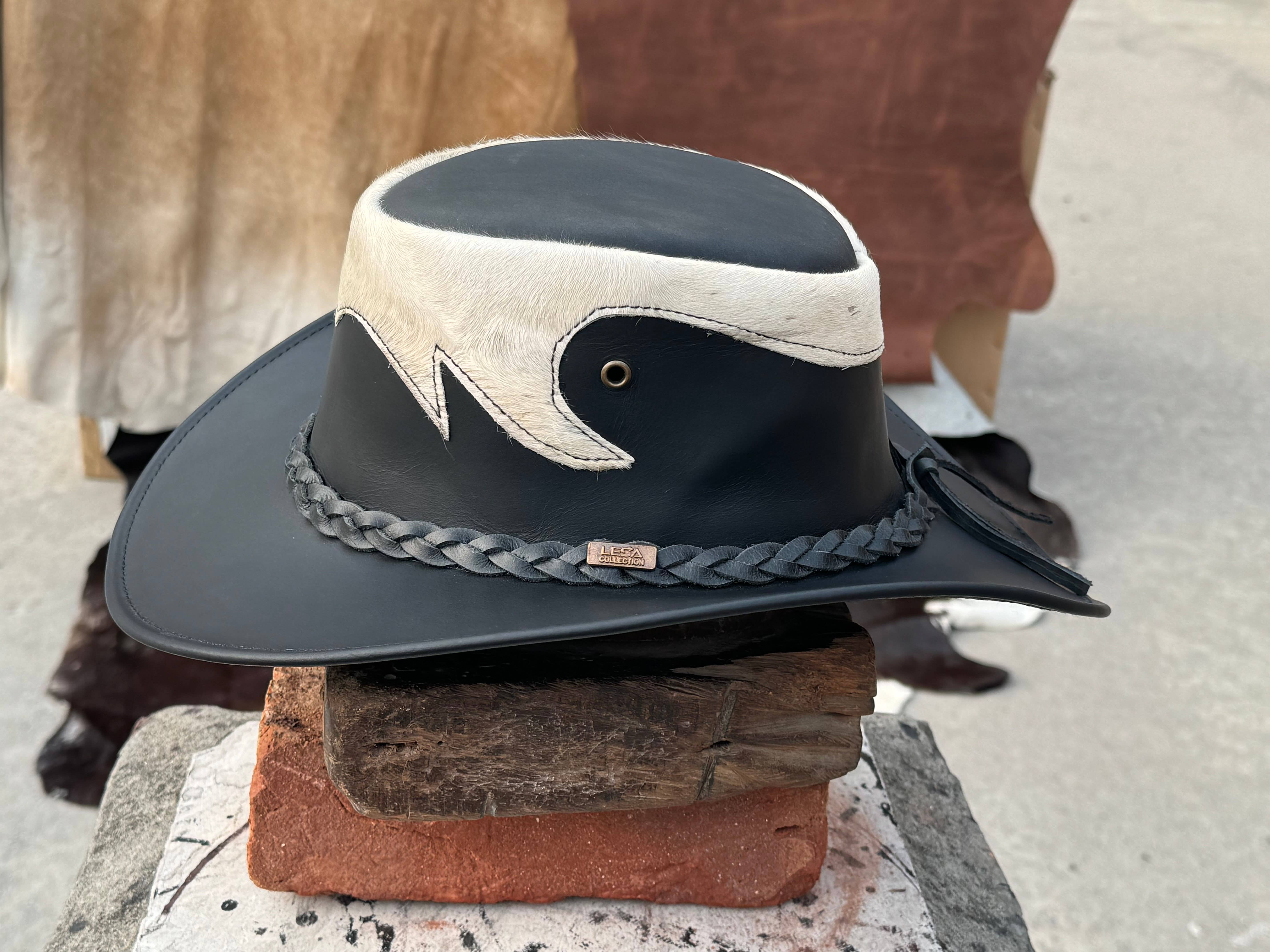 Lesa collection inc - Vente Chapeau de cowboy – unisexe - Chapeau de cowboy en cuir marron et noir Tri style occidental unisexe1