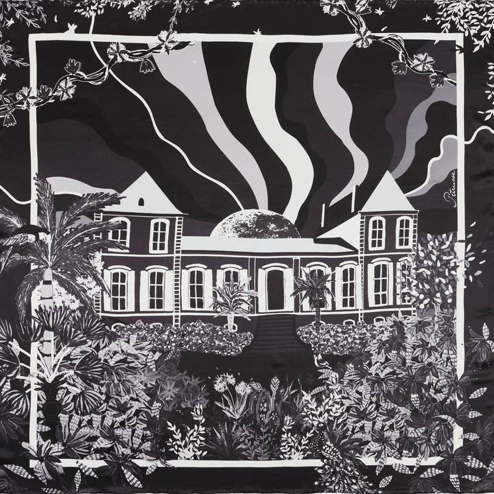 silk square 105 - black fantasy for wholesale by Petrusse Paris