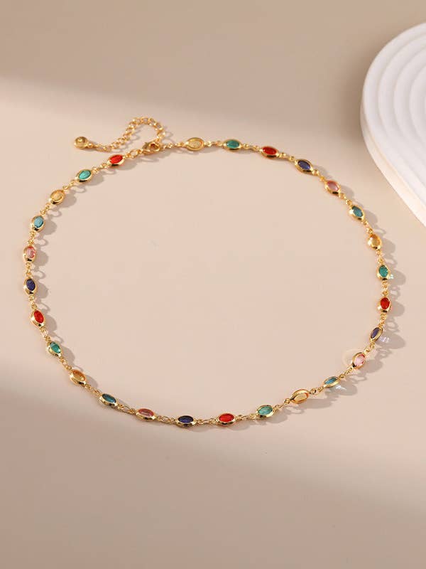 Colourful Oval Zirconia Vintage Necklace KN0168 for wholesale by Dipped Shop