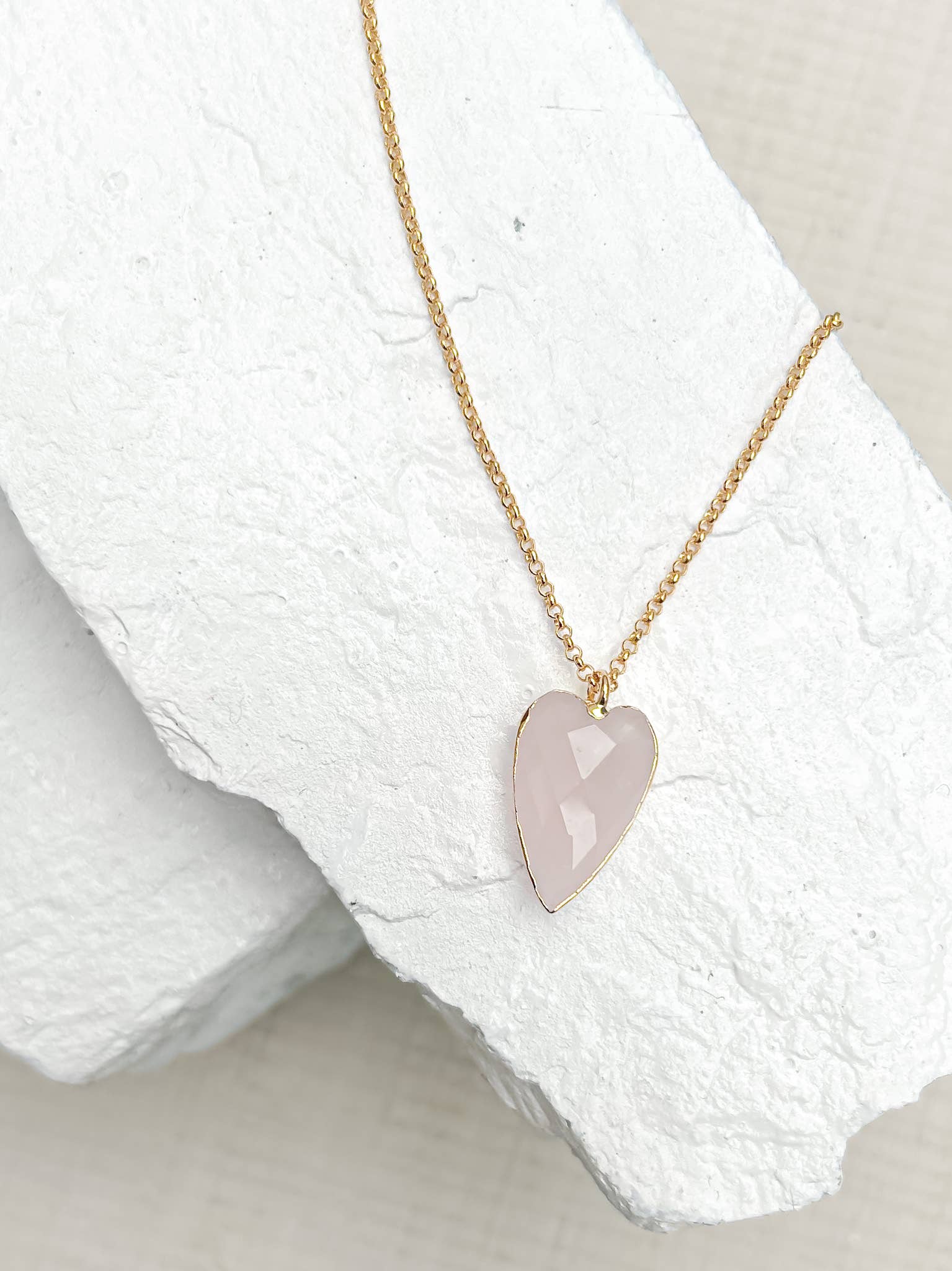 Roc Jewellery - Wholesale Pendant/Charm Necklace - Rose Quartz Heart Gold Plated Necklace2