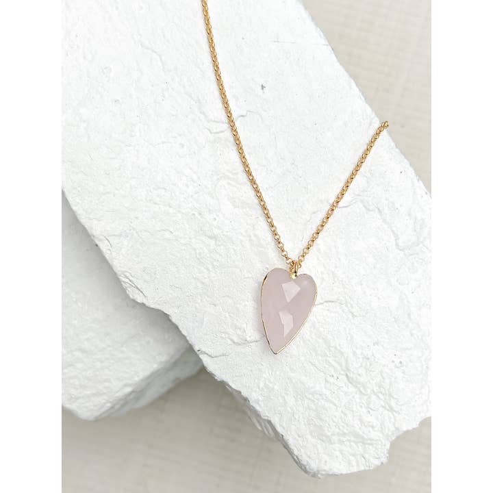 Roc Jewellery - Wholesale Pendant/Charm Necklace - Rose Quartz Heart Gold Plated Necklace2