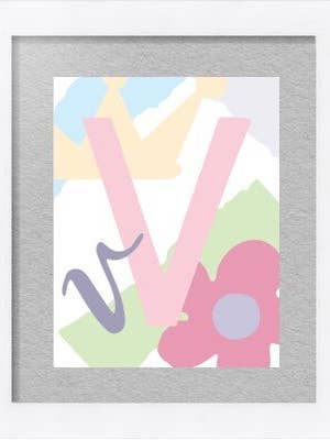 Ledande brev med blomma, rosa - väggtryck för wholesale av Mighty Violet Design