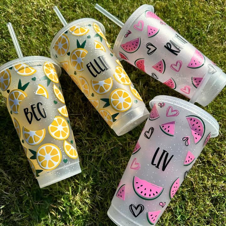 Lemon Summer Personalised Name Tumbler Venti Cold Cup 24oz - With Straw for wholesale by WinsterCreations™