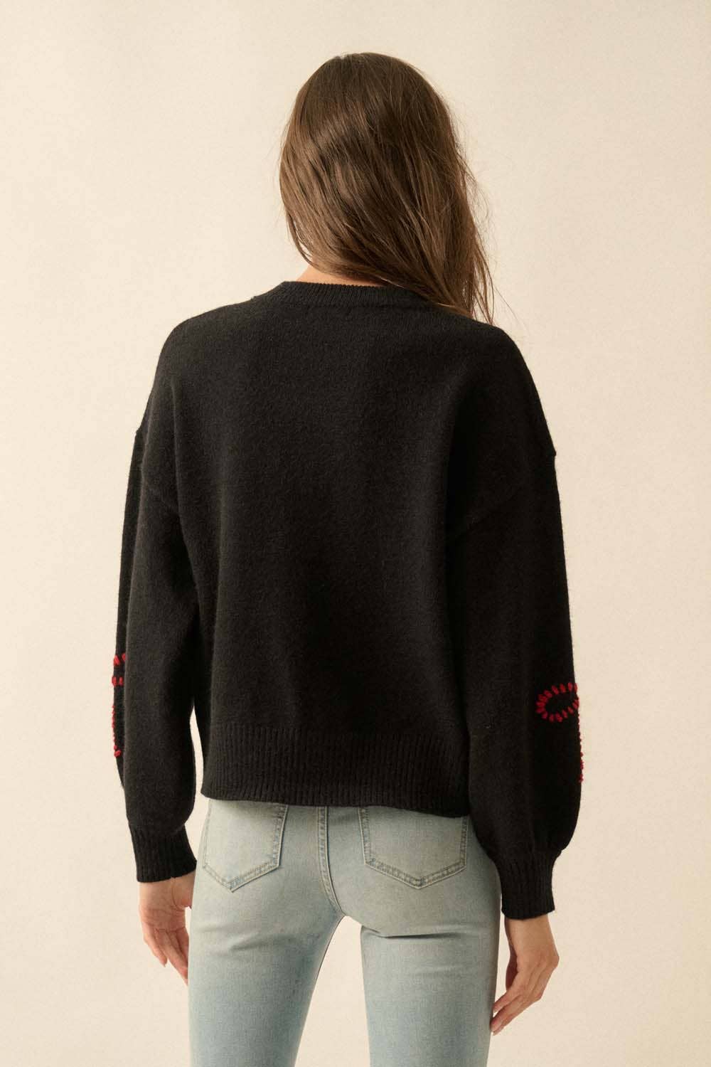 Promesa USA - Wholesale Knit Sweater - Women's - Solid Bow-Embroidered Bubble-Sleeve Sweater13