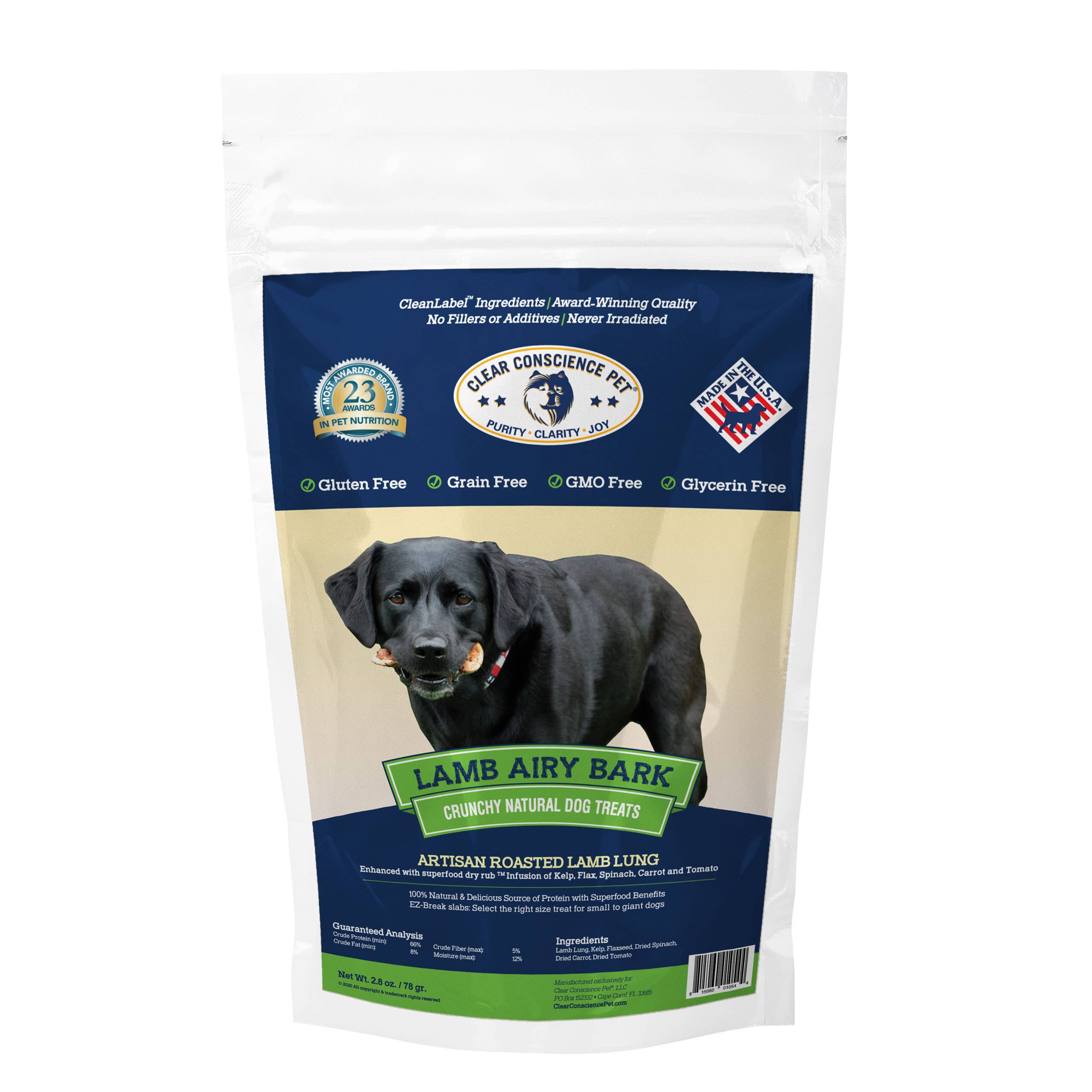 Clear Conscience Pet - Wholesale Pet Treats - Dog - Lamb Airy Bark with SDR 2.8oz1