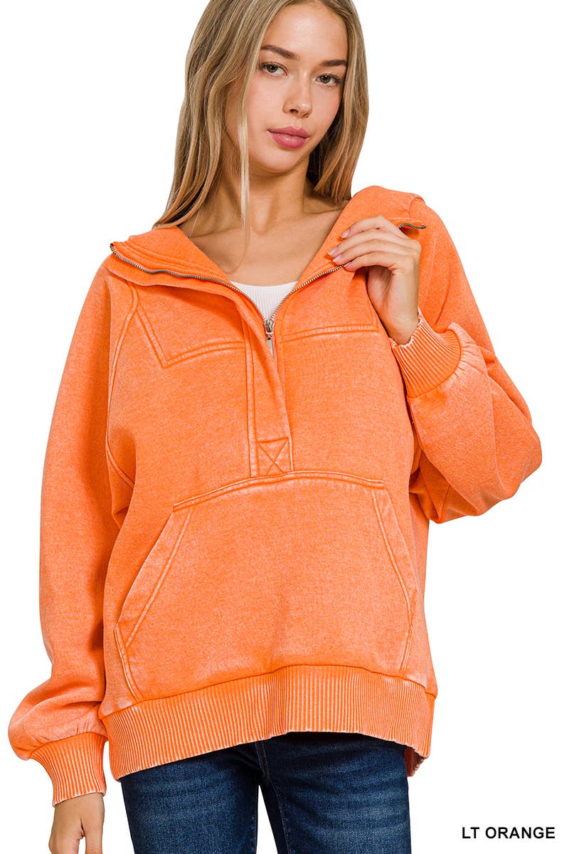 42POPS - Wholesale Hoodie - Women's - ..SI-25317 Washed Fleece Oversized 1/4 Zip Hoodie8