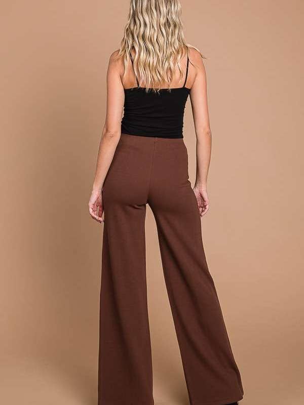 Culture Code - Vente Pantalon – femme - CJP1810 - PANTALON LARGE À FENTE FRONTALE ET TAILLE HAUTE10