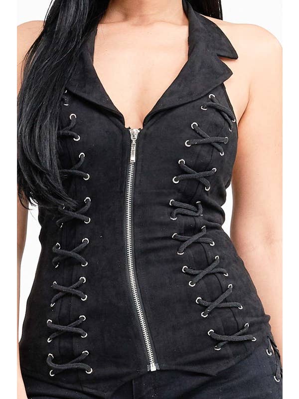 Lydia USA - Wholesale Blouse - Women's - Lace Up Collar Halter Suede Top18