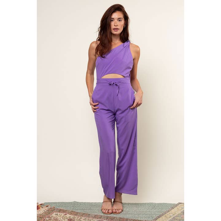 One Shoulder Tie Jumpsuit for wholesale by Naked Zebra Rack