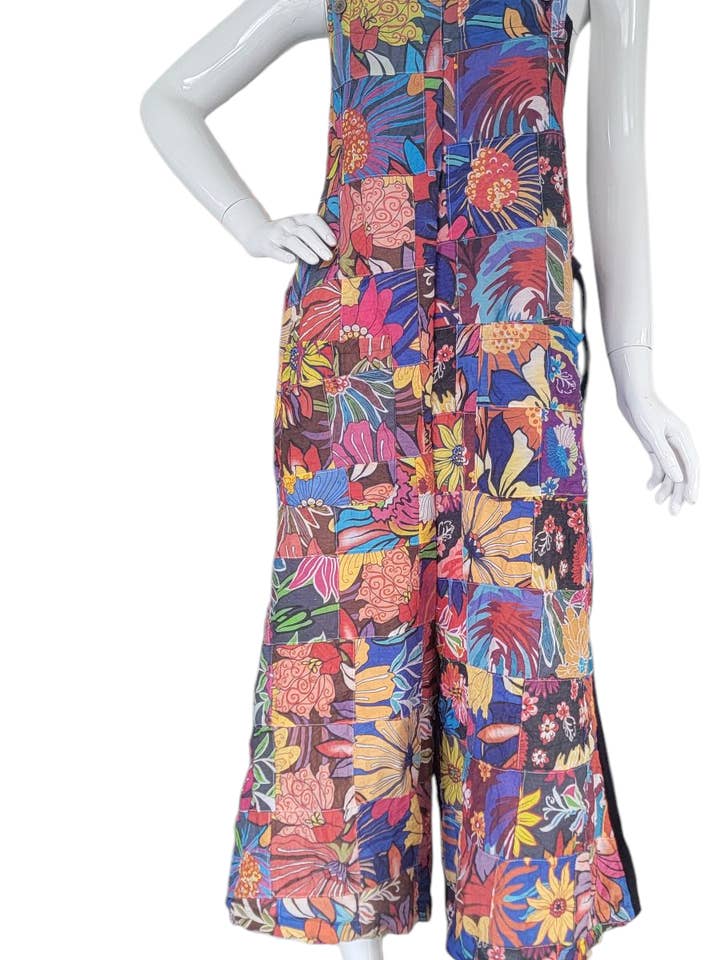 TD2413 Floral Print Jumpsuit with Solid Black Back for wholesale by Evergreen Guardian Imports