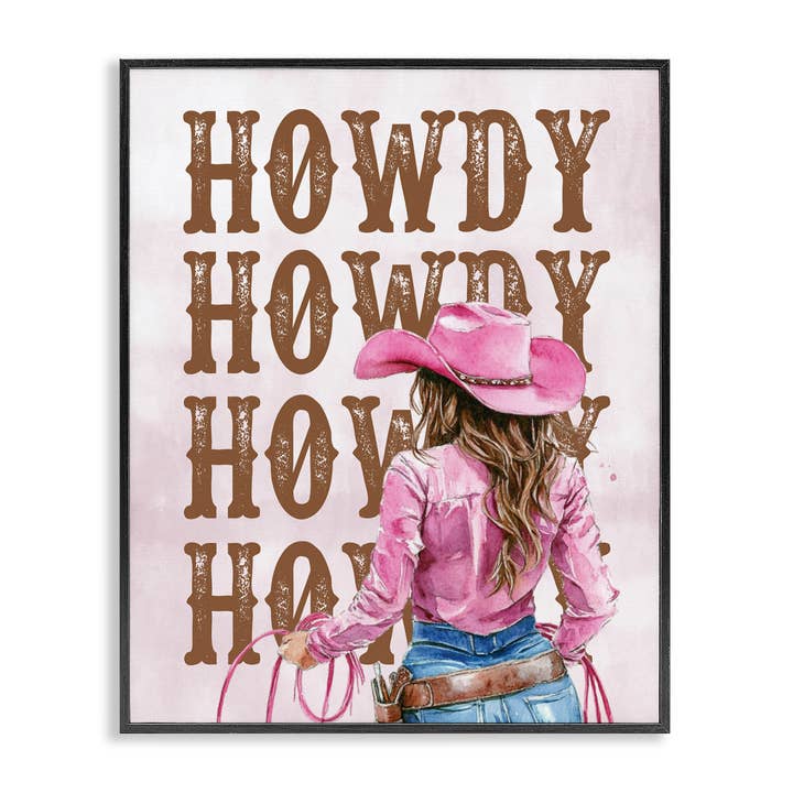 Pink & Brown Howdy Cowgirl - Framed Wall Art for wholesale by Stupell Industries