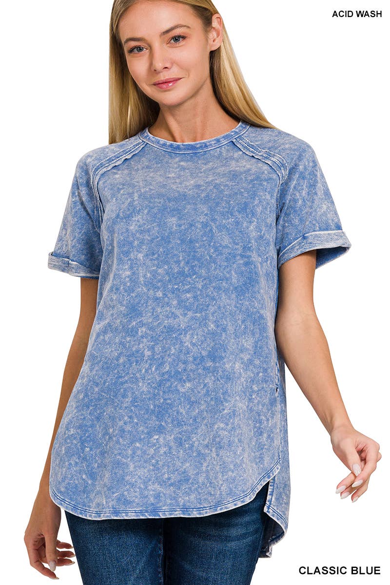 42POPS - Vendita all'ingrosso Maglietta - Donna - Top casual in French Terry lavaggio vintage con patch posteriore1