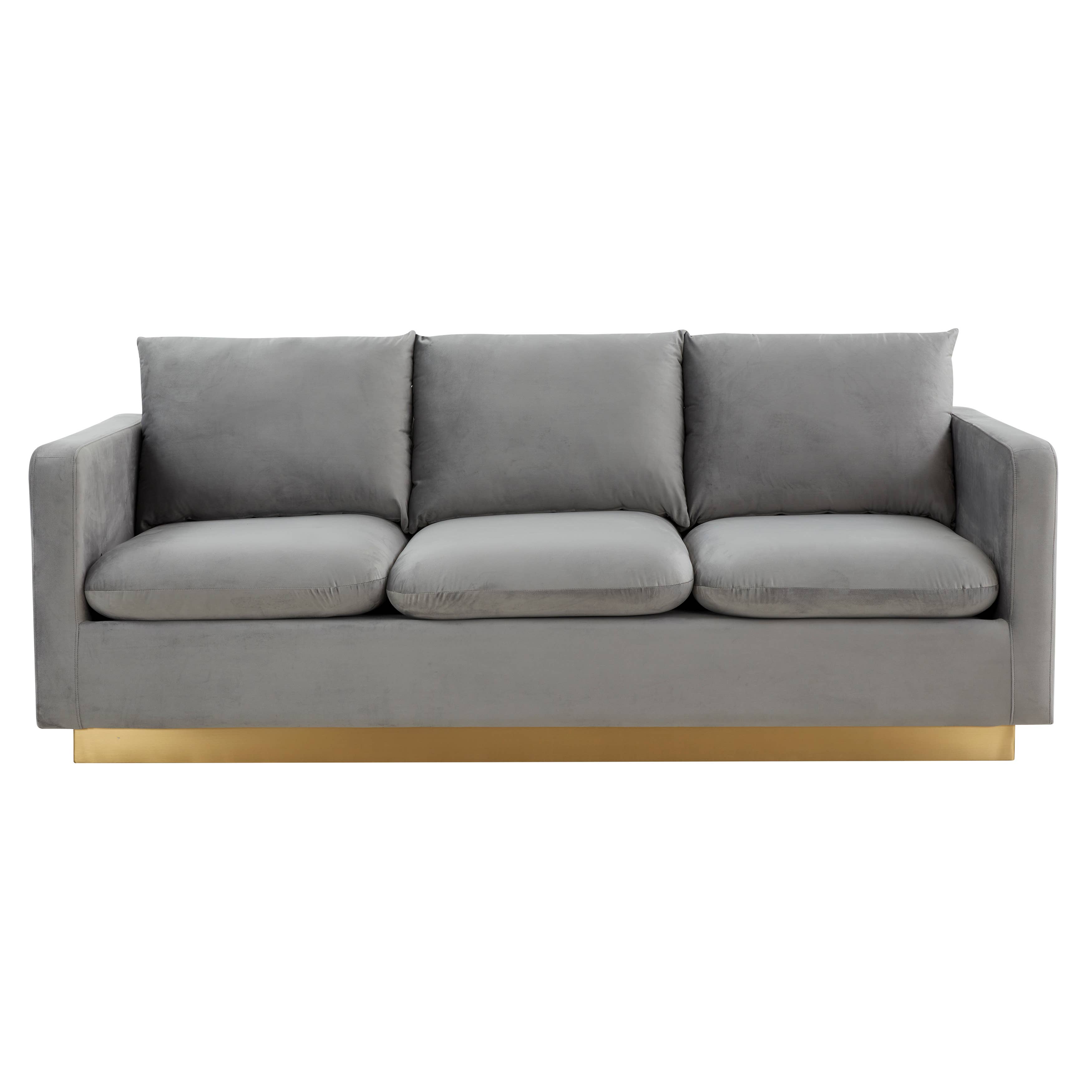 LeisureMod - Wholesale Sofa - Nervo 3-Seater Velvet/Leather Full Sofa with Gold Steel Base7