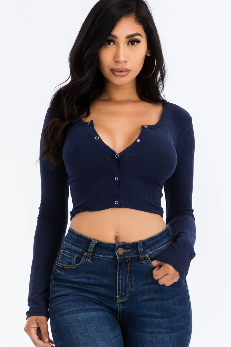 CAPELLA APPAREL - Wholesale Knit Top - Women's - Button Up Ribbed Crop Top2