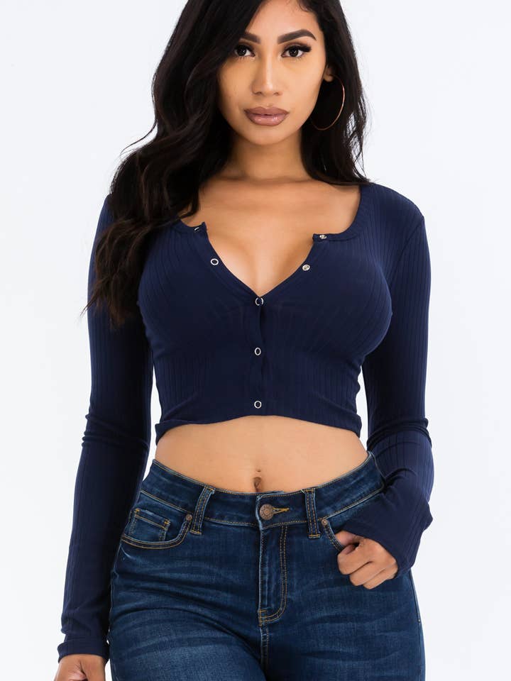 CAPELLA APPAREL - Wholesale Knit Top - Women's - Button Up Ribbed Crop Top2