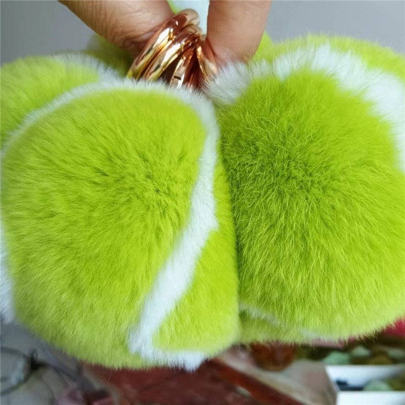APPLE GREEN Imitation Otter Rabbit Hair Tennis Keychain Pendant for wholesale on Faire4