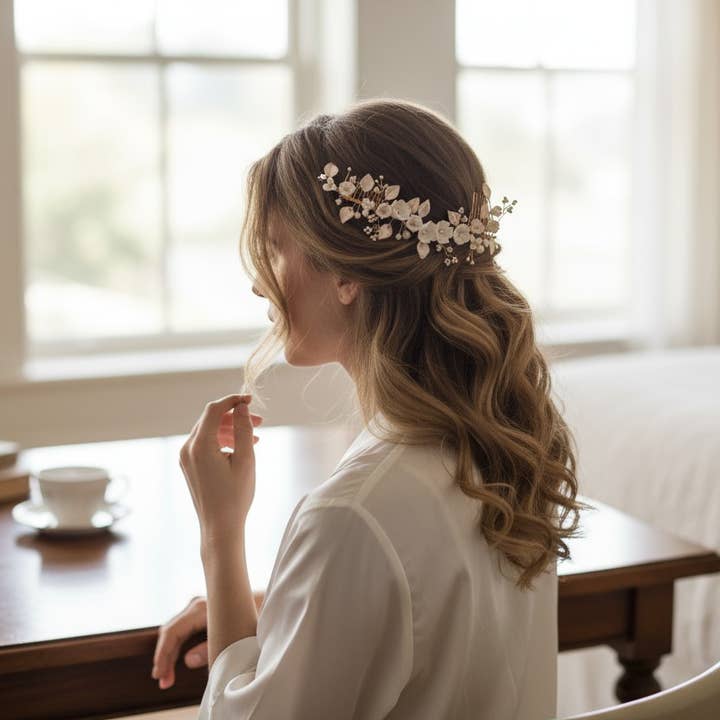 PEIGNE À CHEVEUX FLORAL EXQUIS - HC239 ROSE BLUSH pour la vente par Athena Bridal Jewellery